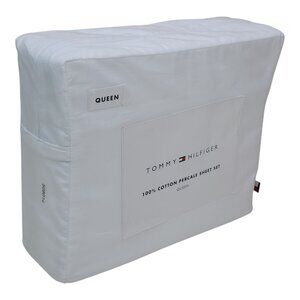 Tommy Hilfiger Queen 100% Cotton Percale Sheet Set White